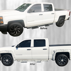 Silverado truck before and after views