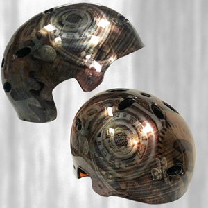 Side, front & back views of skate board helmet