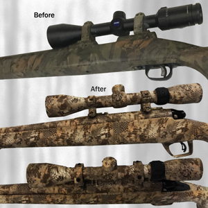Shotgun and scope with camo hydro-dip