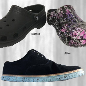 Shoes that have been hydro-dipped